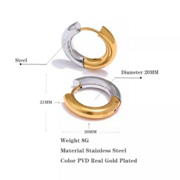 NEW 18K Gold Plated Two-Tone Silver + Gold Small Hoop Earrings - Picture 6 of 9